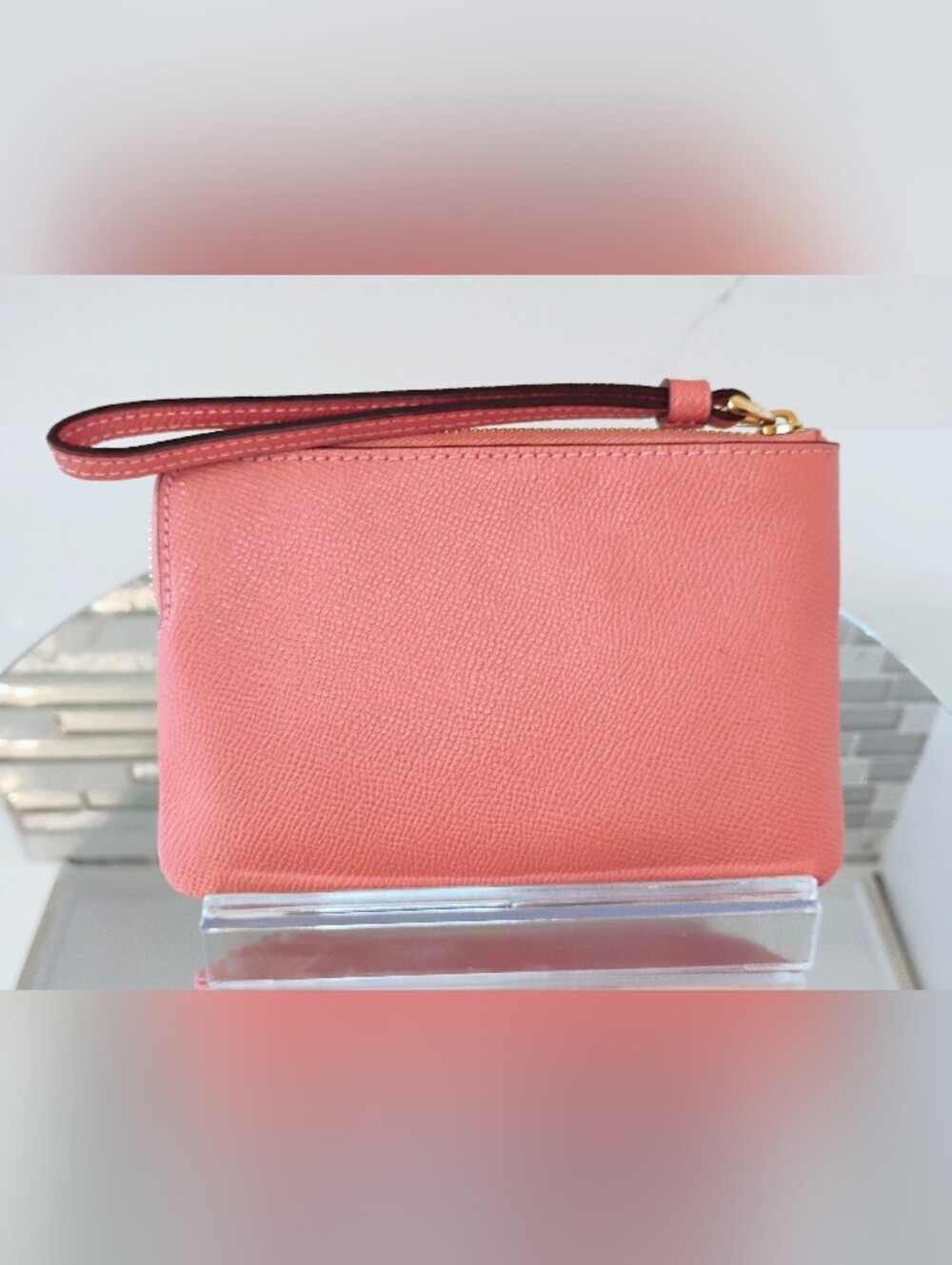 EUC COACH Leather Wristlet - Coral Pink w/GHW - Picture 2 of 8